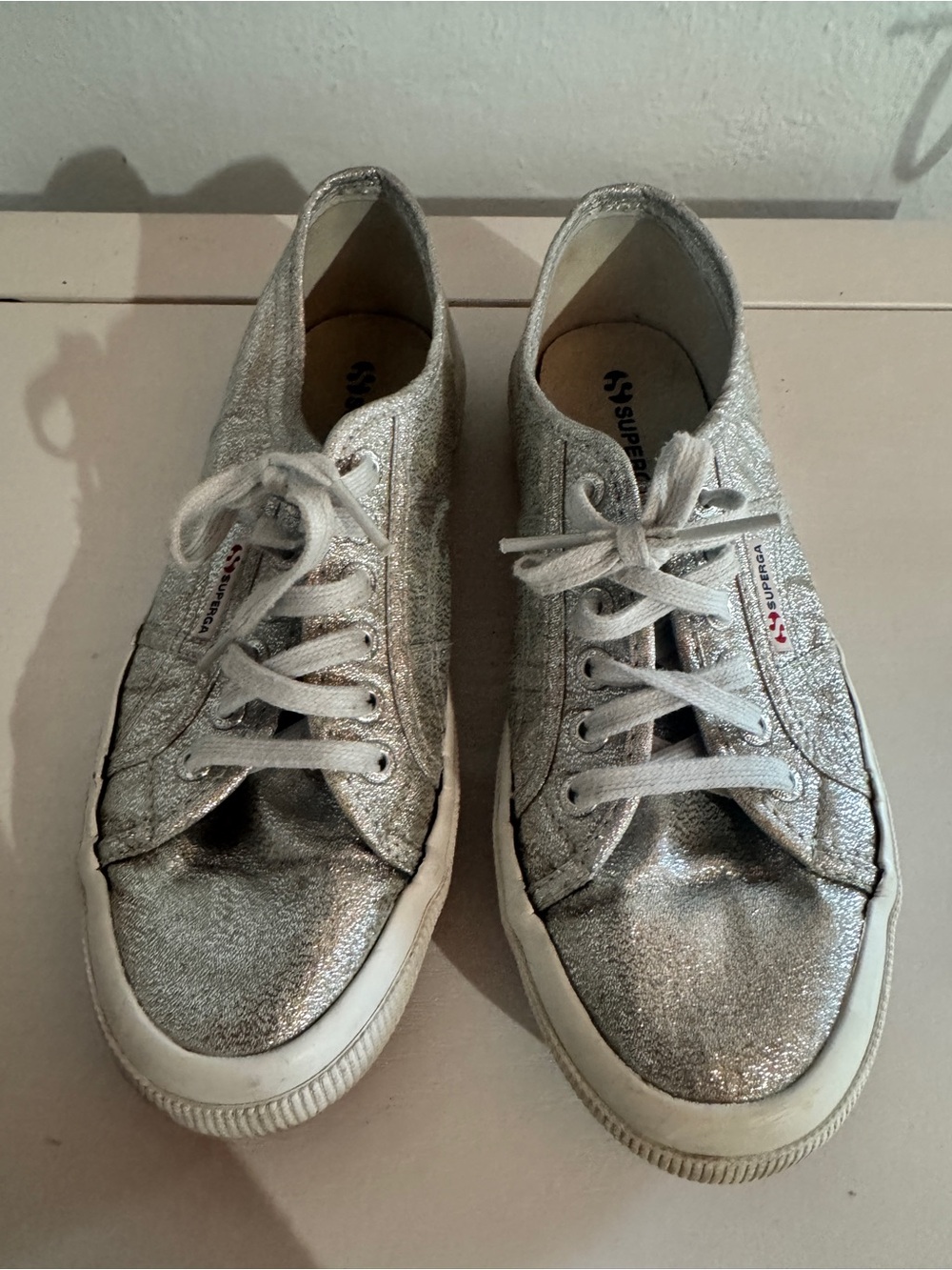 Superga Silver Glitter Low-Top Lace-Up Sneakers
